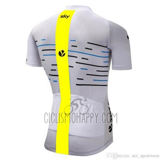 Sky Cycling Jersey Bib Short 2018 Short Sleeve White and Yellow